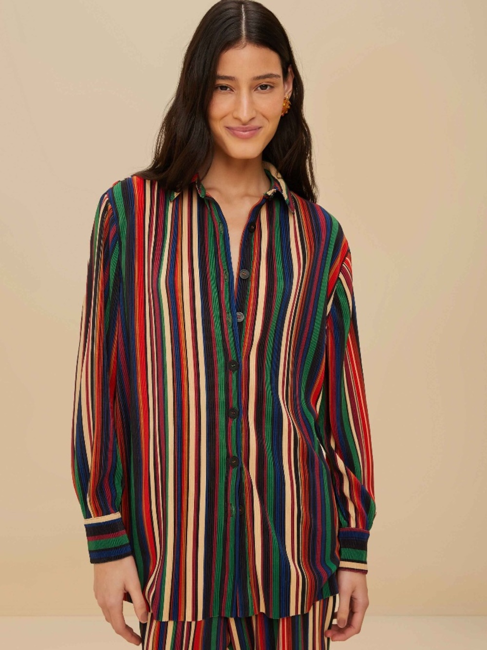 Farm Rio Multicolor Pipa Stripes Pleated Shirt